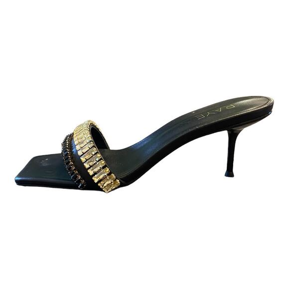 Raye Lavan Leather Heels Mule Crystal Embellishments Square Toe Black Size 8 - Picture 2 of 13